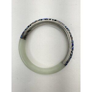 Vintage Chinese Jade And Cutout Metal Hand Painted Bangle Bracelet
